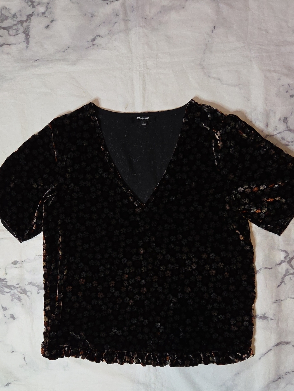 Madewell Velvet Tulip-Sleeve Top In Petite Blooms